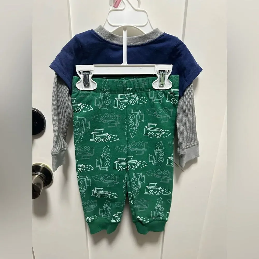 Falls Creek Winter Outfit Bodysuit and Pants Size 6-9 Months Green Blue (788)